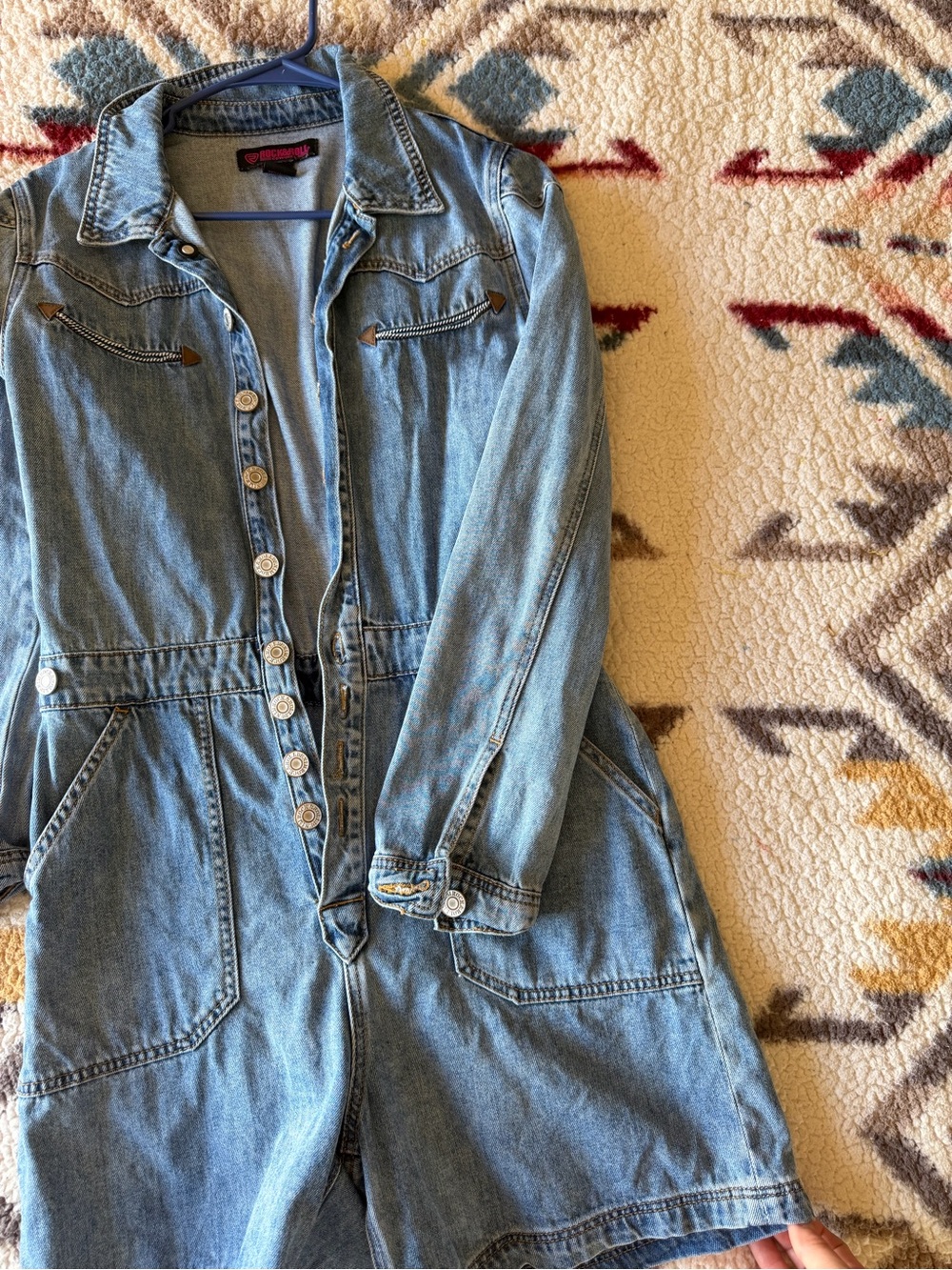 Rock & Roll Cowgirl Light Blue Denim Women's Overall Dress with Button Front